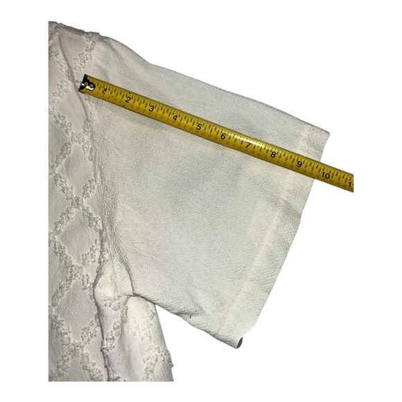 FOCUS USA Sz L Shirred Chenille Diamond Cotton Jacket Topper Off White Button-Up - Picture 4 of 9